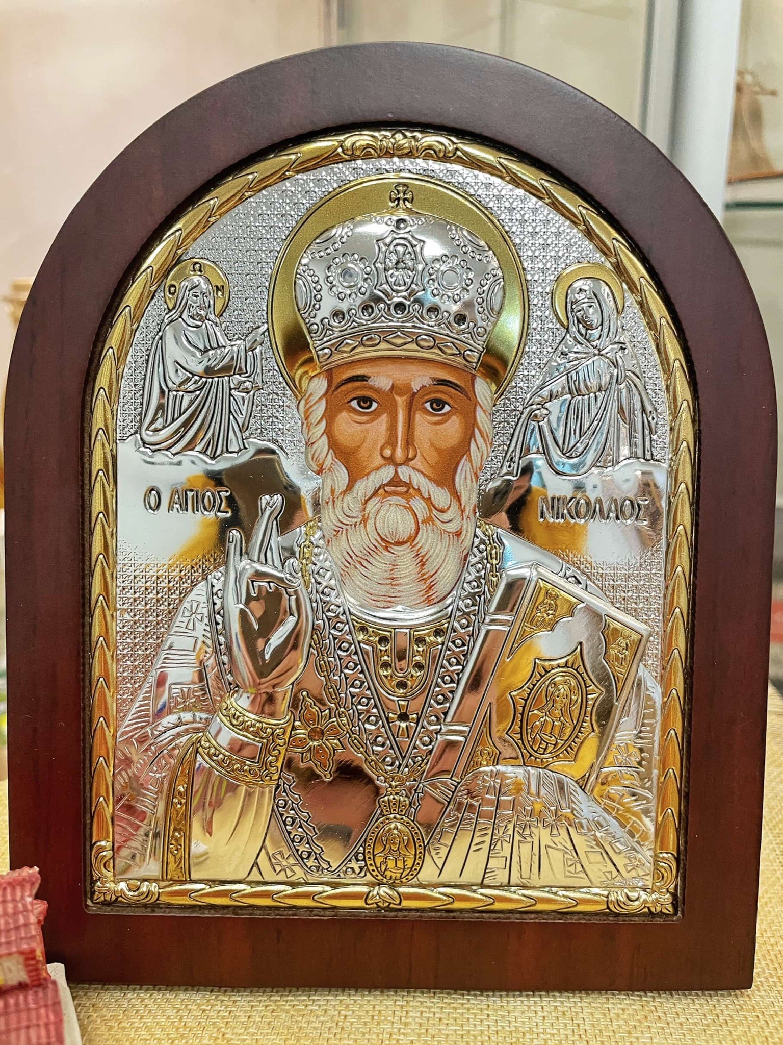 Икона "Николай" (147x180 мм), серебро, Греция