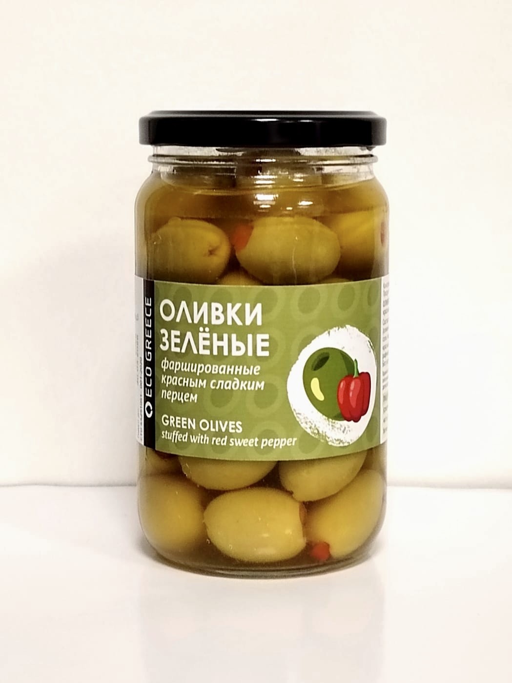 Оливки, фаршированные красным сладким перцем, EcoGreece, ст.б., 340г