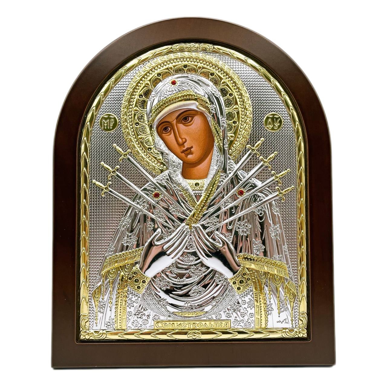 Икона "Семистрельная" (198х247 мм), серебро, Греция