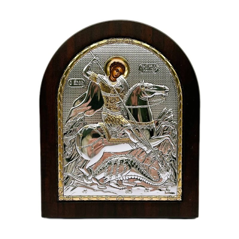 Икона "Святой Георгий"(147х180 мм), серебро, Греция. Классический стиль