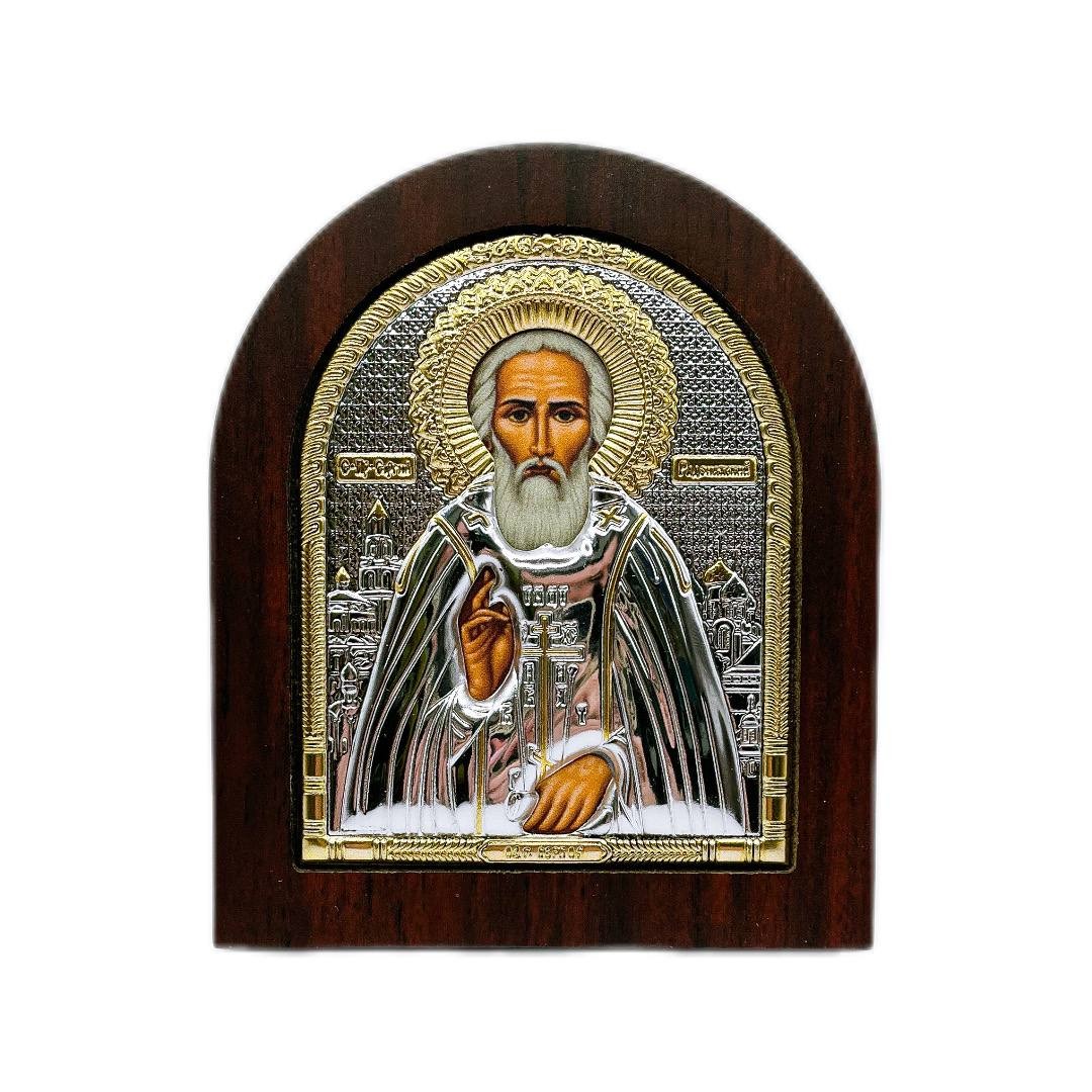 Икона "Сергий Радонежский" (107х128 мм), серебро, Греция
