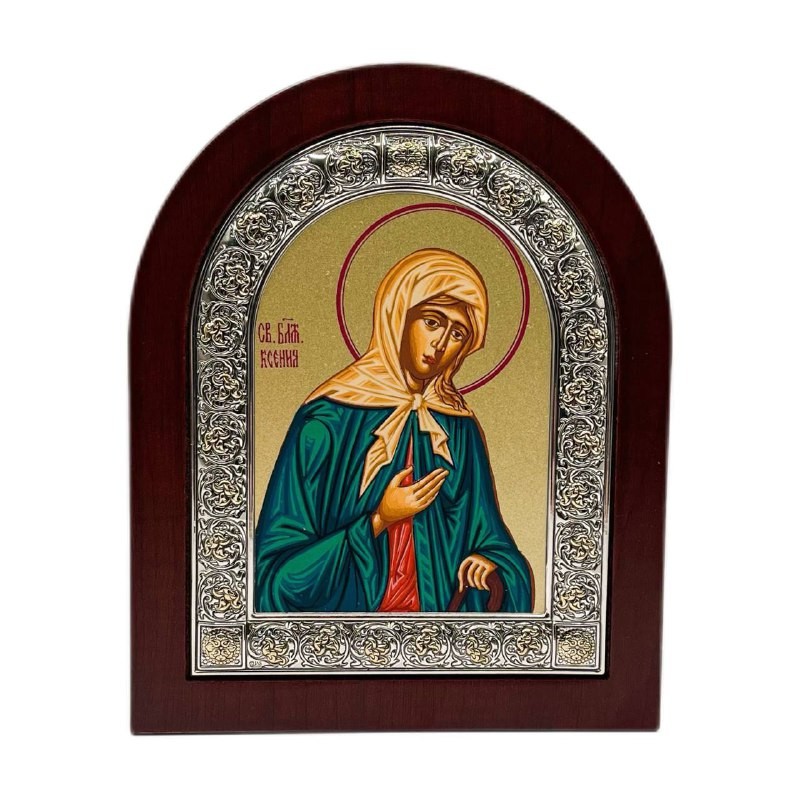 Икона Святая Ксения, 156х190 мм, дерево, серебро, шелкография, Греция