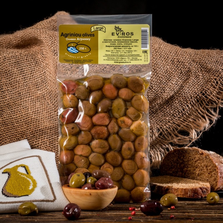 Г-СЕРИЯ. ОЛИВКИ АГРИНИО С КОСТОЧКОЙ, ВАКУУМ, ГРЕЦИЯ, 250Г