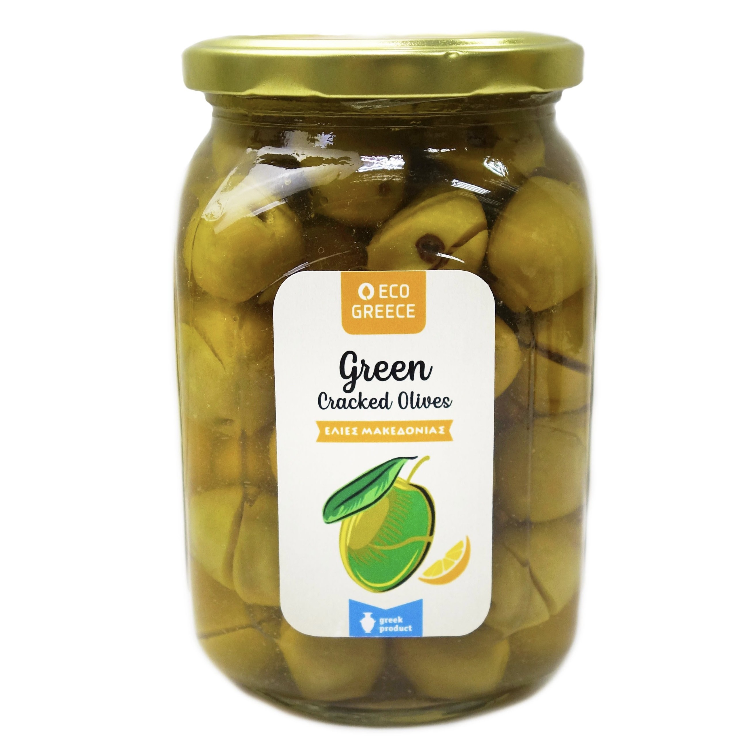 ОЛИВКИ ЗЕЛЕНЫЕ (БИТЫЕ) С ЛИМОНОМ, ГРЕЦИЯ, СТ.БАНКА, 750Г
