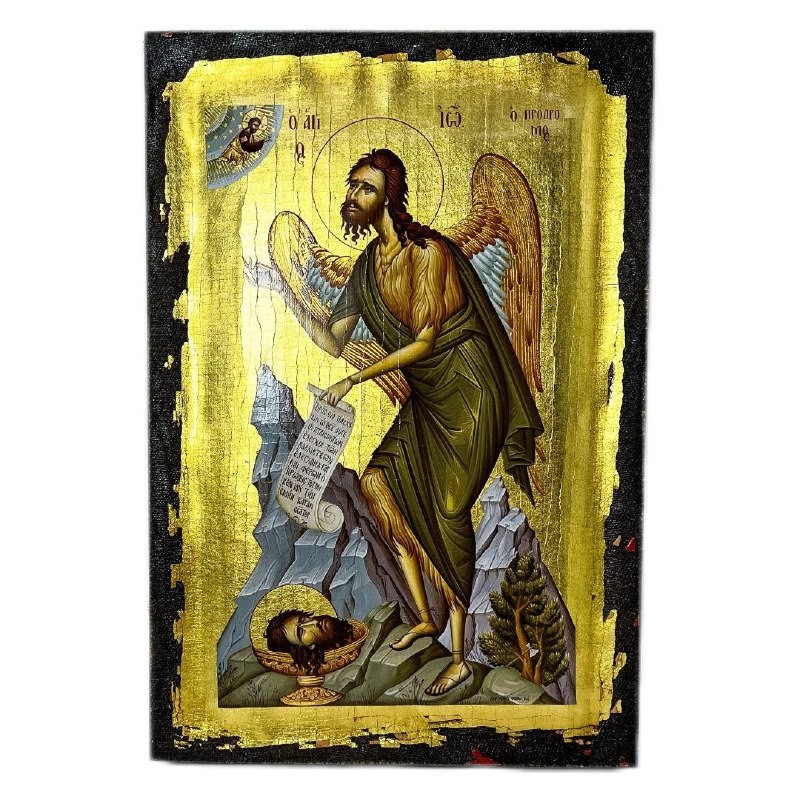 Икона Святой Иоанн Креститель (состаренная), 14х20 см, дерево, Греция