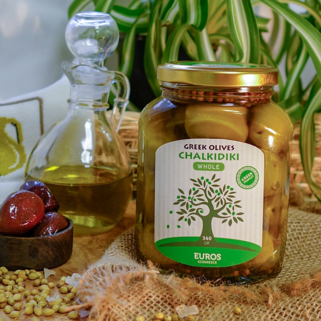 ОЛИВКИ ХАЛКИДИКИ (XL) В ОЛИВКОВОМ МАСЛЕ, ГРЕЦИЯ, СТ.БАНКА, 340Г