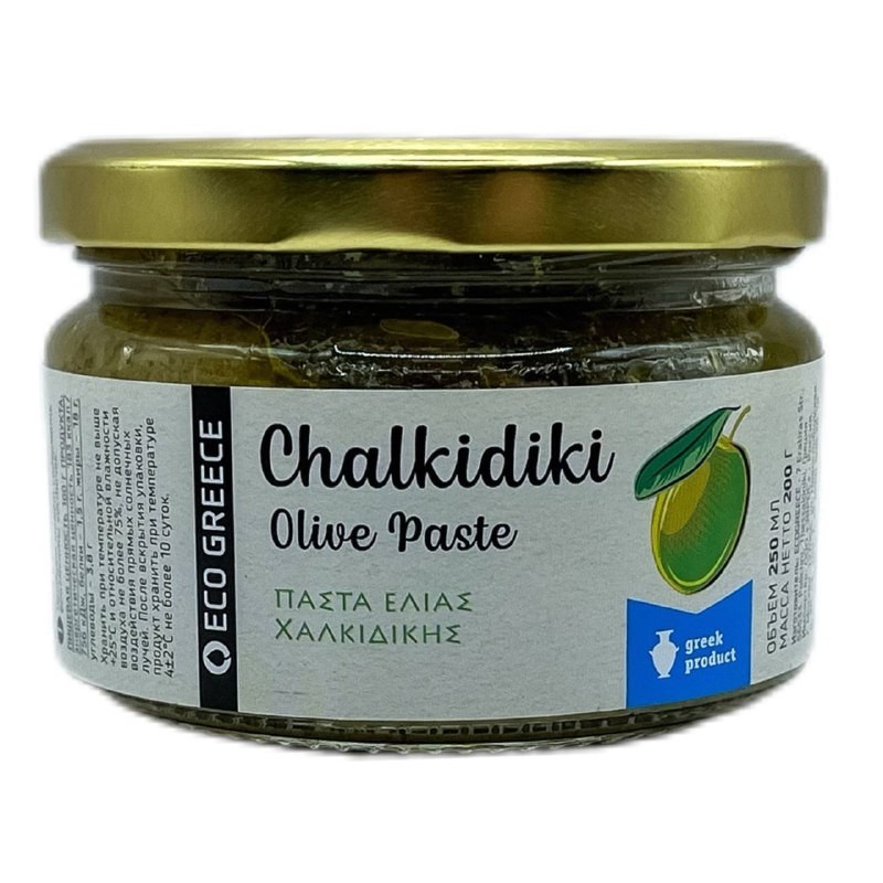 Паста из зелёных оливок Халкидики ECOGREECE, ст.банка, 200г
