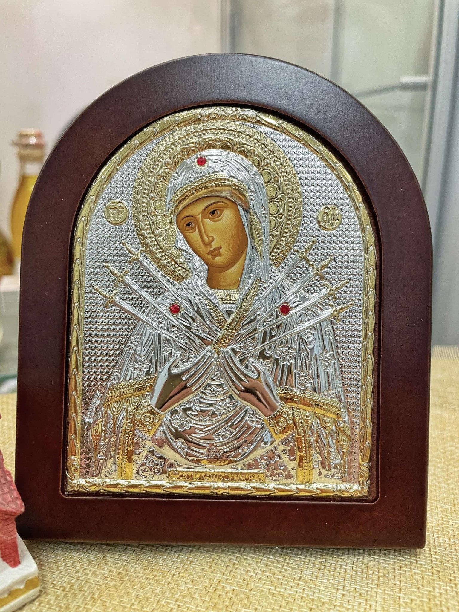 Икона "Семистрельная" (147х180 мм), серебро, Греция