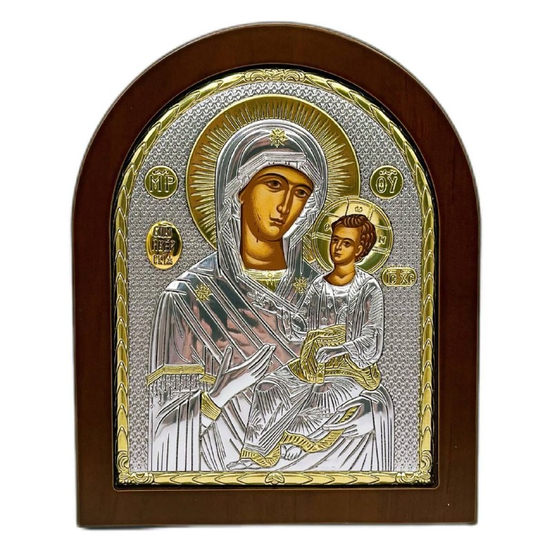 Икона "Богородица Иверская"(147х180 мм), серебро, Греция. Классический стиль