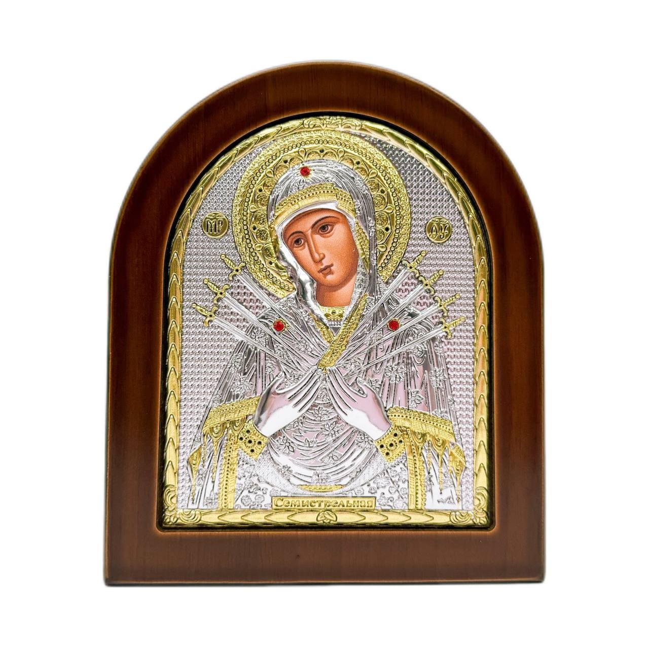 Икона "Семистрельная" (110х130 мм), серебро, Греция